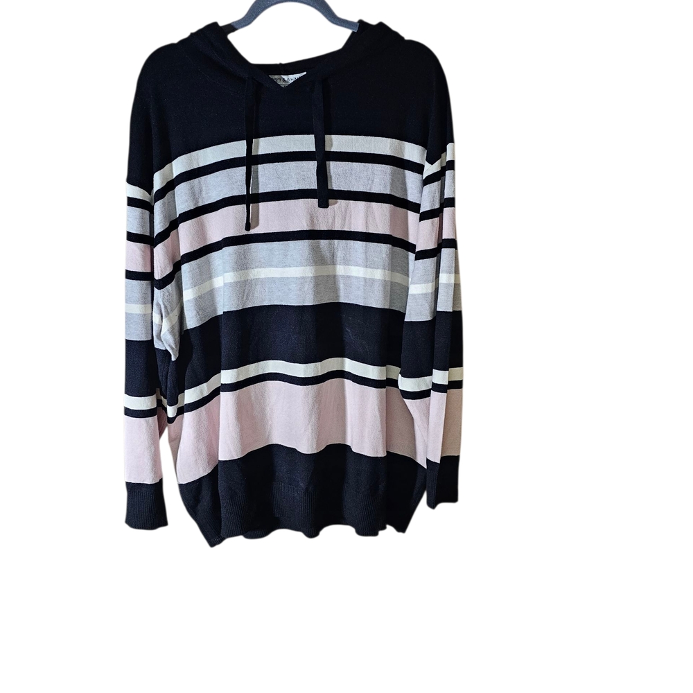 Chic Striped Black and Pink Women's Hooded Sweater